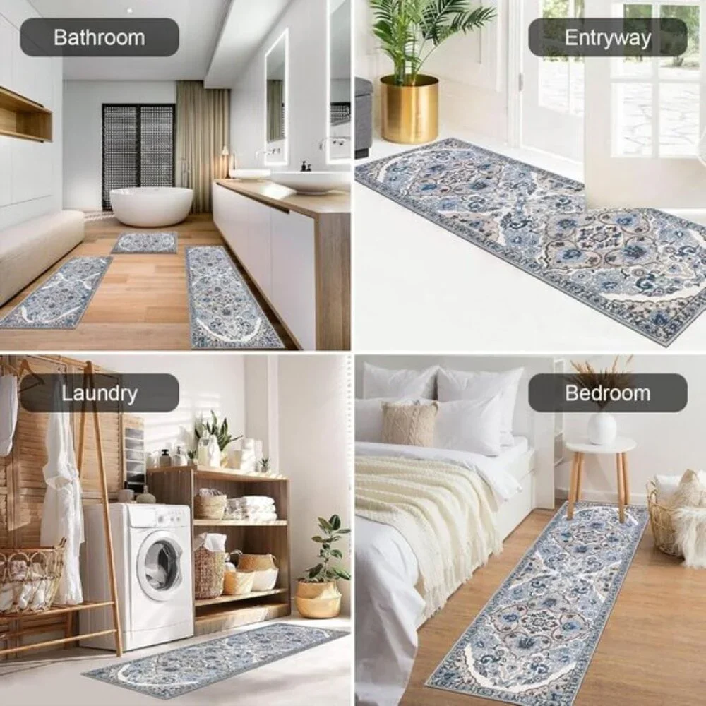 New 3-Piece Farmhouse Kitchen Rug Set, Non-Slip, Washable Boho Floor Mats
